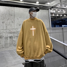 水洗做旧加绒加厚卫衣男23冬季高领十字架打底衫XZ514-2-X53-P78，男装T恤，星座514-2(原B239)