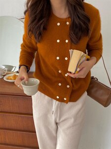 设计感浣熊绒羊毛双排扣开衫,其它,Hello Tina