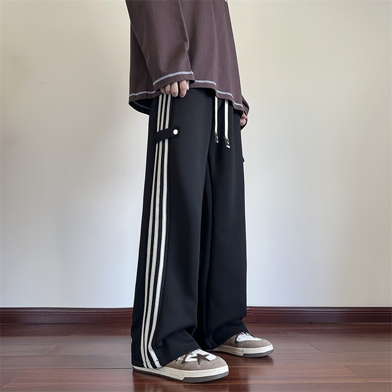 抖音品质秋季新款潮流条纹运动宽松休闲卫裤B315-K812-特p40控78,男装休闲裤,电商B315