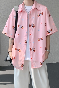 8XL-M腊肠狗花衬衫男短袖夏季冰丝薄款花衬衣寸衫外套DC28003P38图片