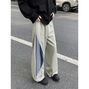 8XL-M 加绒加厚条纹工装裤束脚休闲阔腿美式运动裤男K9116P58控78图片