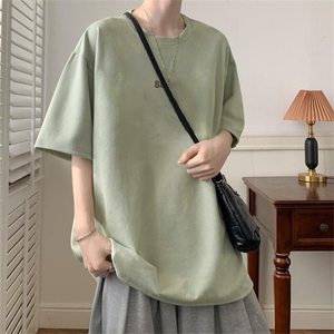 可设48小时发货支持抖音得物来样二开240克重磅美式麂皮绒短袖t恤图片