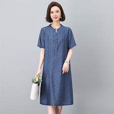 高端天丝短袖连衣裙女2025夏季新款洋气妈妈时尚大码宽松遮肚裙子，女装连衣裙，鑫鑫格