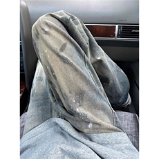 水洗脏染泼墨牛仔裤男潮牌美式高街裤子7092-P50，男装牛仔裤，星座208-5