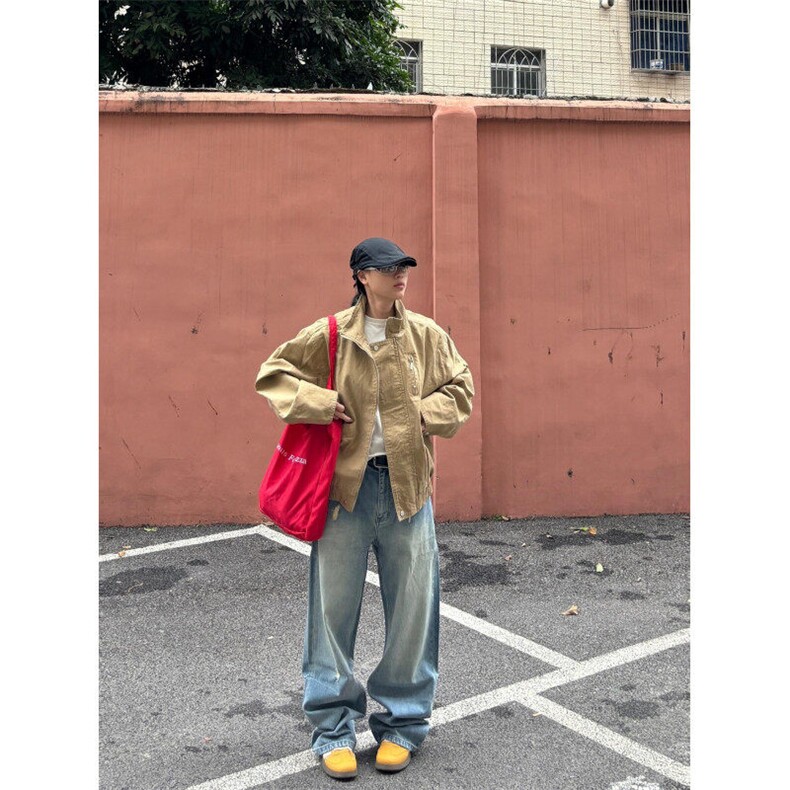 卡其色工装夹克春季廓形美式复古宽松立领飞行员外套JK22XX-特P85,男装夹克,星座1007（原301D）