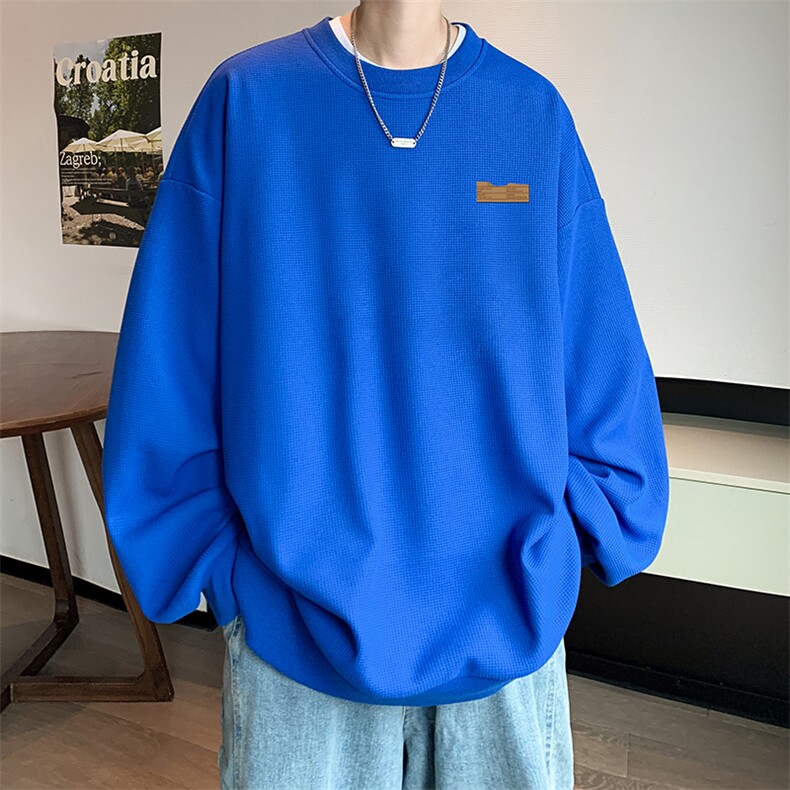 华夫格卫衣圆领卫衣男大码长袖t恤男外套HW76293-P30加绒款-P40,男装卫衣,电商A040