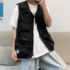 工装马甲口袋港风2024个性夏季新款痞子帅气ins上衣外套W5812-P38，男装背心/马甲，星座412-3