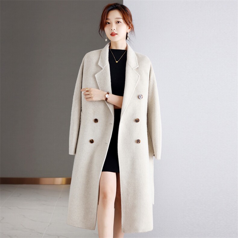 兔毛双面羊绒大衣女2022年秋冬新款专柜气质时尚百搭中长款外套，女装双面呢大衣，小荷流