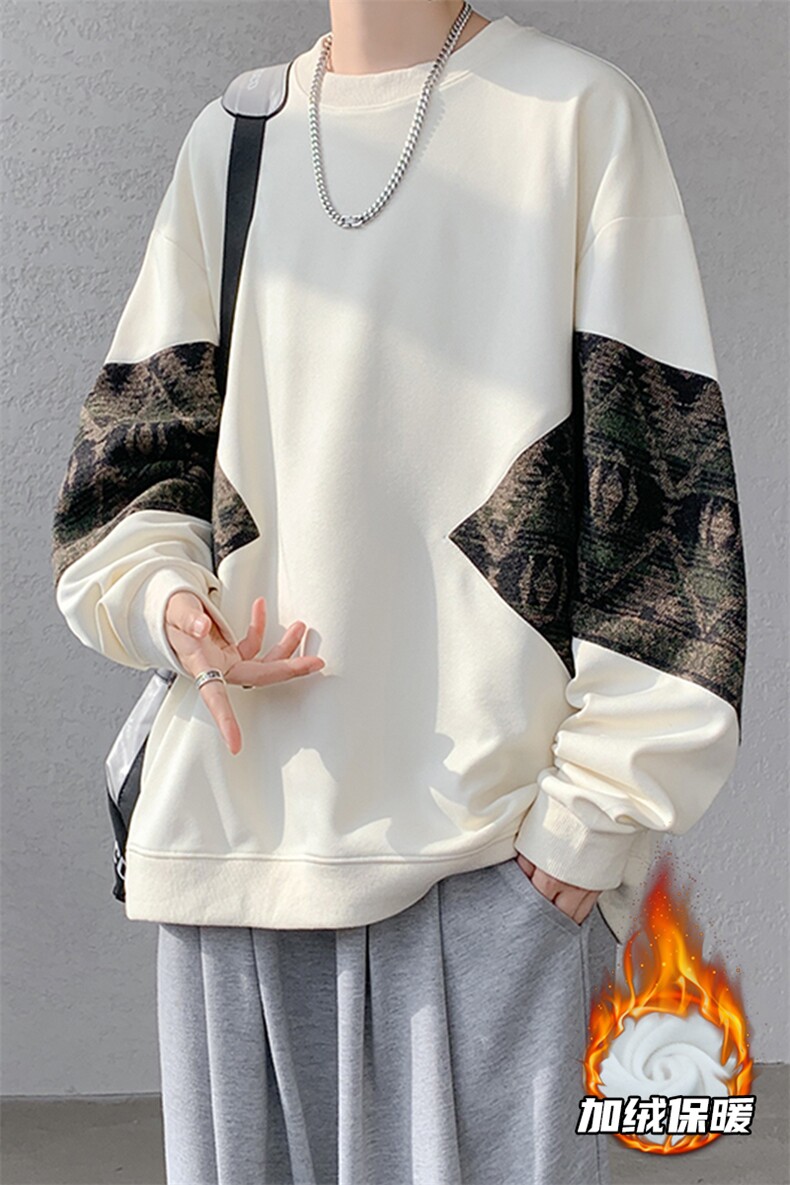 8XL-M民族风加绒加厚卫衣男款冬季拼接套头衫特大码外套WY005P58,男装卫衣,电商B312