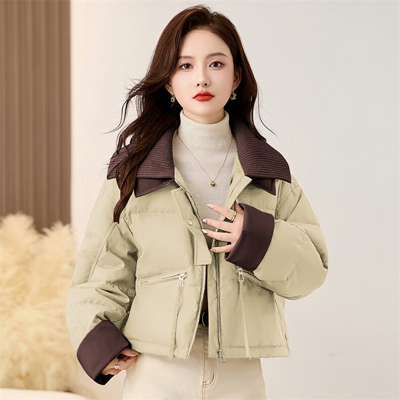 小个子短款羽绒服女2025冬季新款韩版洋气pu皮针织翻领白鸭绒外套,女装羽绒服,衣之秀