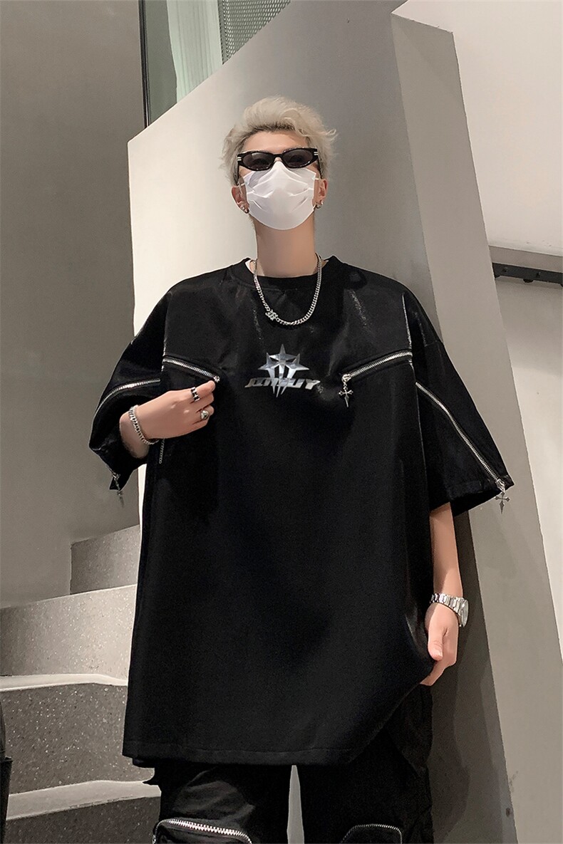 丝光棉解构短袖T恤夏季小众设计拉链半袖体恤XZ514-2-202497-P63,男装T恤,星座514-2(原B239)