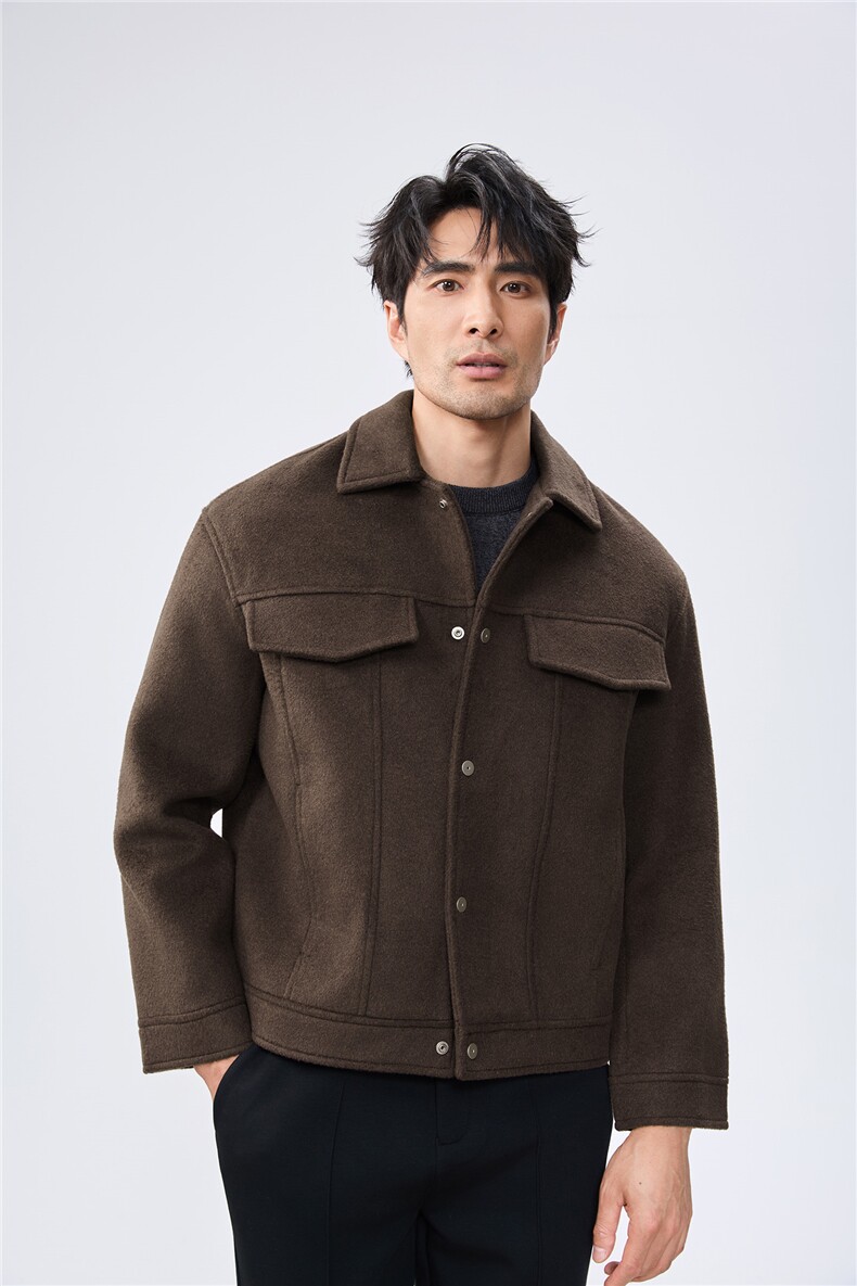 白底图毛呢夹克外套秋冬短款呢子大衣宽松妮子风A236-JK608-P145，男装毛呢大衣，电商A236