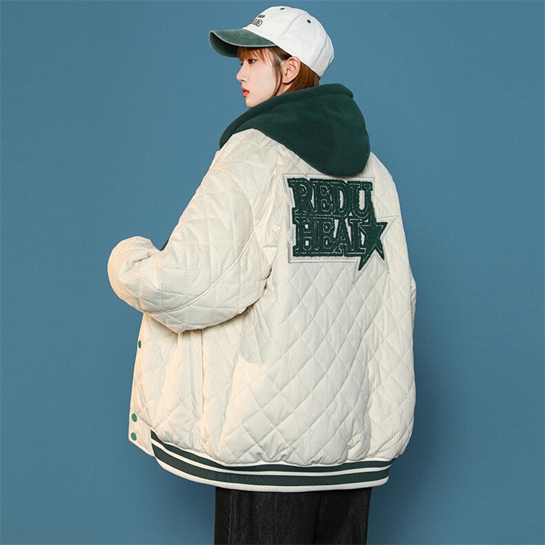 冬款中性风休闲毛巾绣棉服假两件连帽外套男士8135-P140 控价178图片