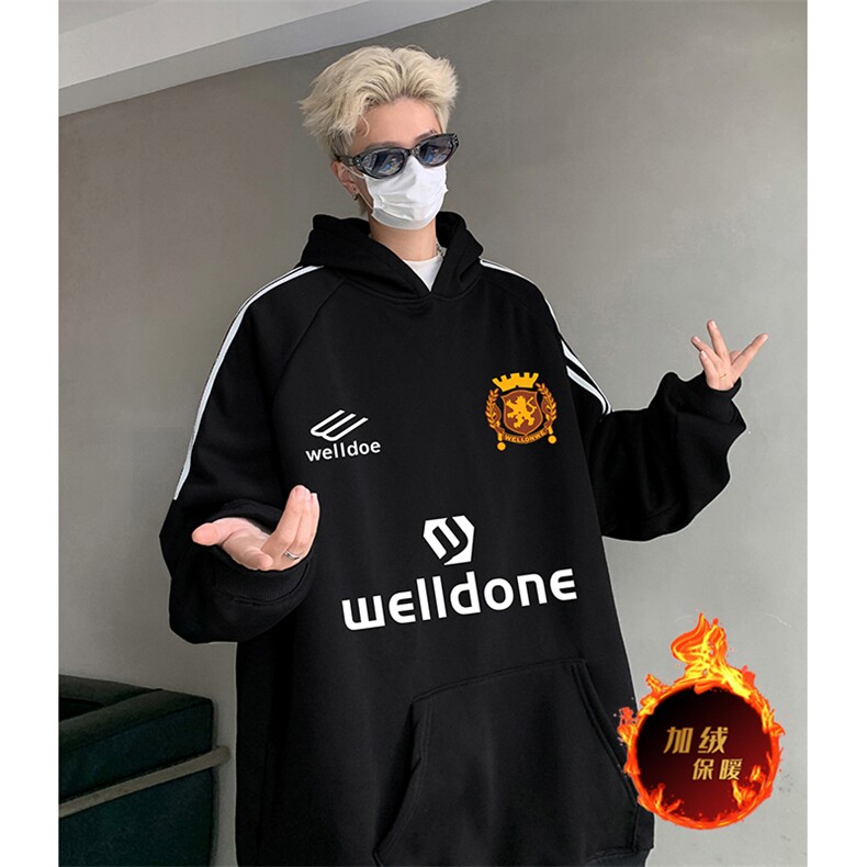 抖音得物供货提供视频秋冬重磅美式宽松织带连帽卫衣0498,男装卫衣,电商A486