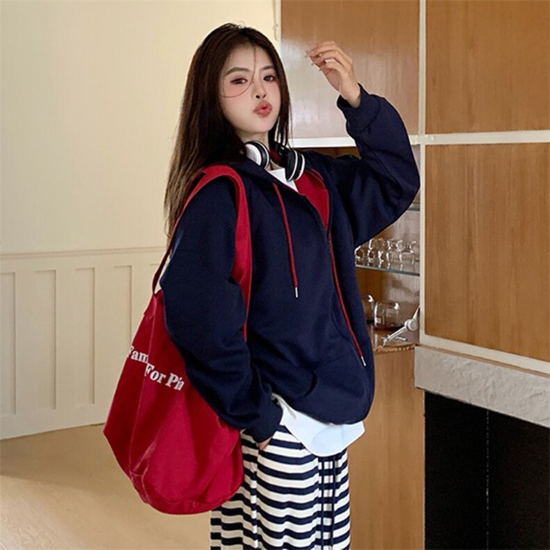 抖音得物二开美式高街重磅结构双层撞色连帽卫衣开衫外套W116，女装短外套，电商A486-1