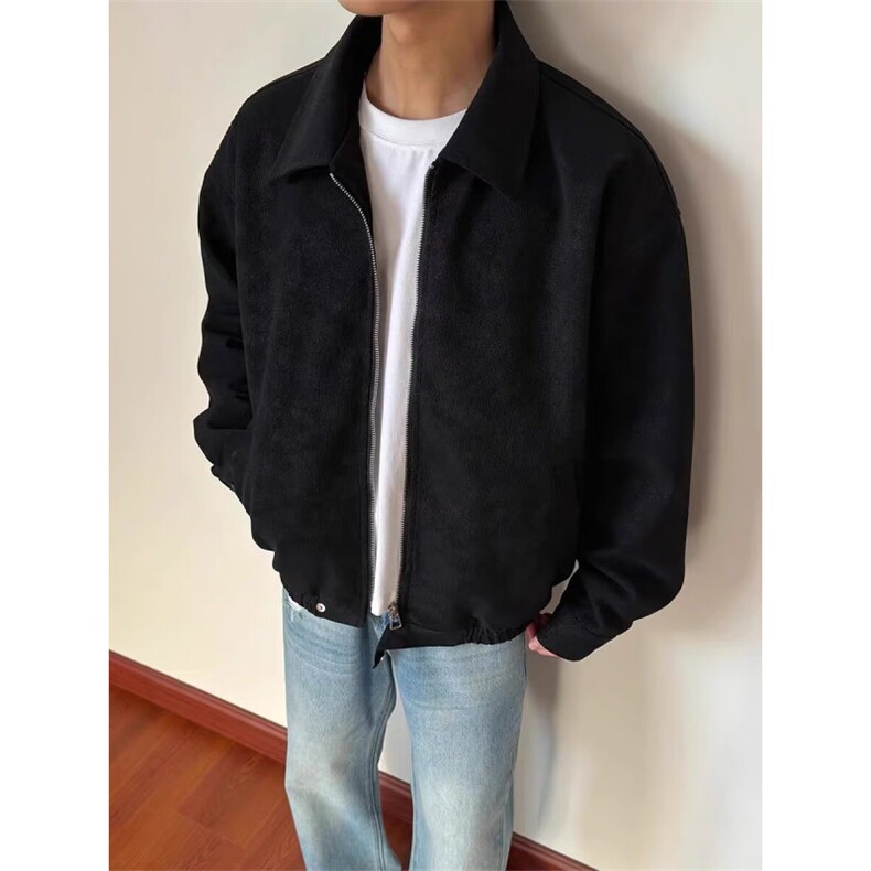 春季简约复古翻领夹克男款小众高级感基础款休闲宽松百搭外套上衣图片