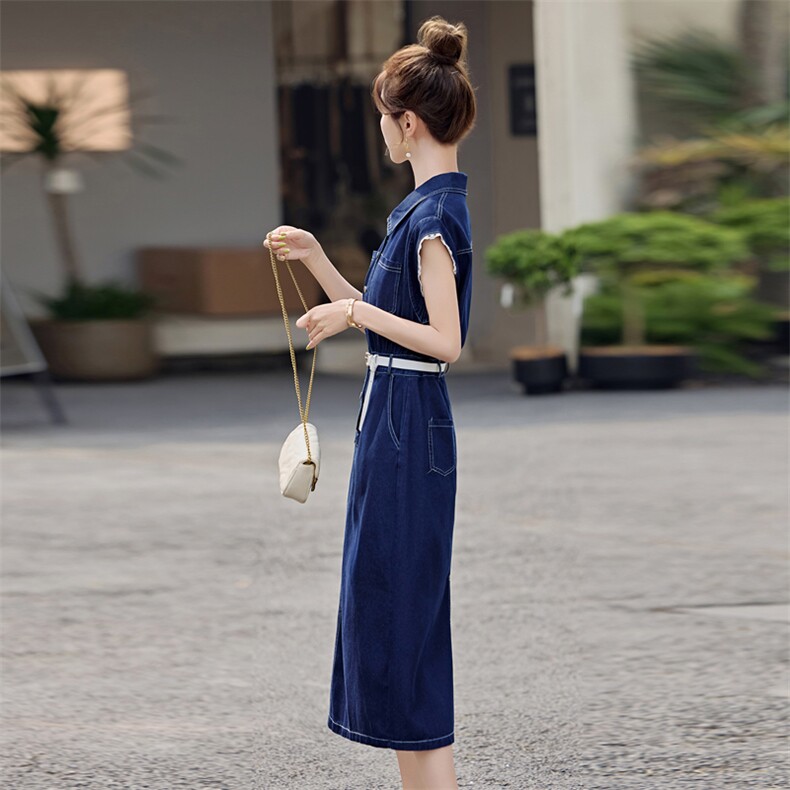 独特漂亮蕾丝拼接无袖牛仔连衣裙女2025夏季新款气质收腰显瘦裙子,女装连衣裙,靓星雨