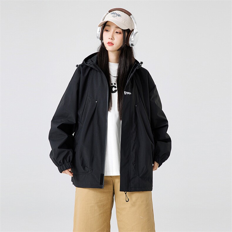 冲锋衣男女秋季中性潮流连帽刺绣外套学院风青年A266-JK8011-P45图片