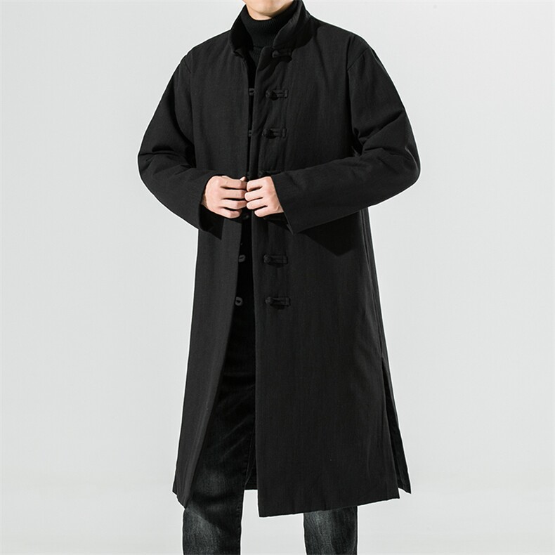 20242^冬季风复古盘扣棉麻中长款棉衣外套男士民族风唐装棉袄，男装棉衣，钱塘777(原3023)