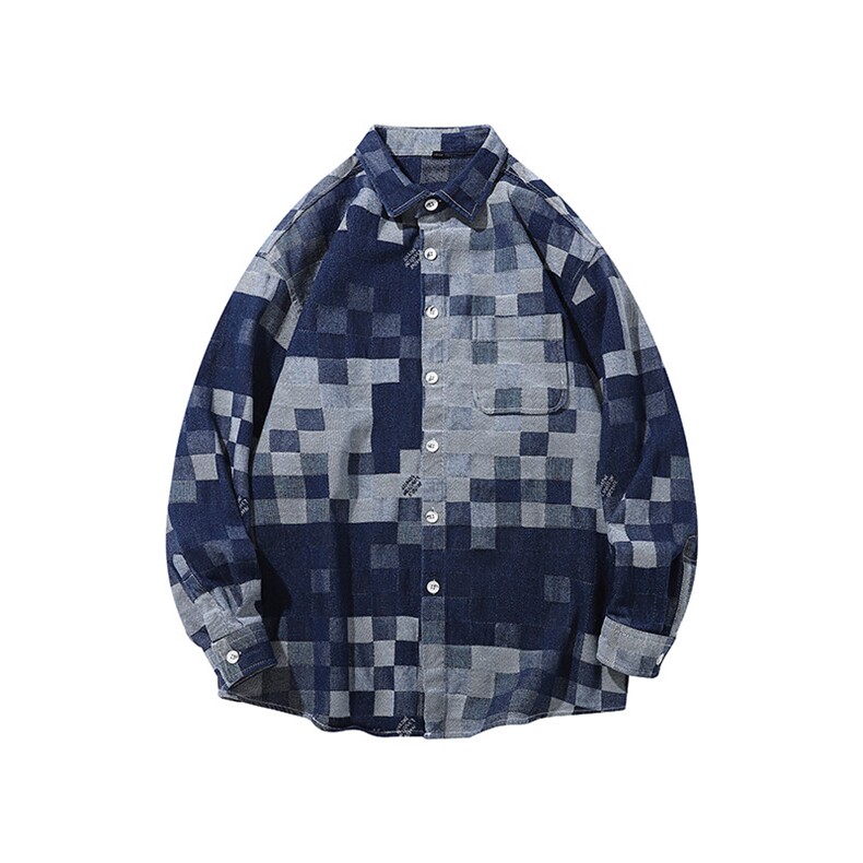 25年春季格子牛仔衬衫长袖得物抖音衬衫DS-C323-1-G661-P55，男装衬衫，电商C323-1