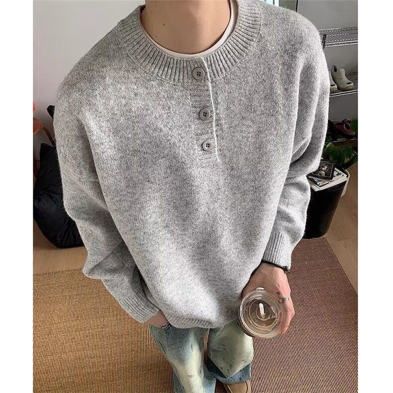纯色亨利领毛衣男女宽松简约基础款百搭加厚款保暖针织衫MYM6043图片