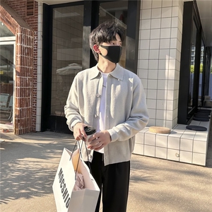 2025新中式翻领斜襟盘扣针织衫毛衣女冬季新款风红色打底衫上衣图片