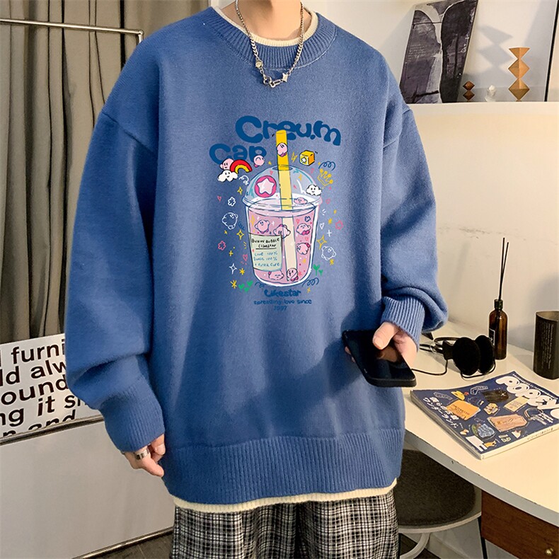 控78假两件毛衣男大码加绒针织衫男毛线衣M80332-P55加绒P70,男装针织衫/毛衣,电商A040