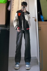 B221美式ins高街小众拉链直筒牛仔裤LK23028-P60控78，男装牛仔裤，电商B221
