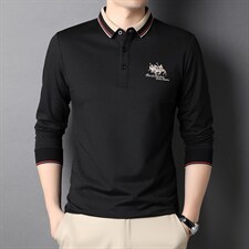 中年男士商务休闲长袖T恤秋装新款刺绣纯色翻领POLO衫DS20016-P75,男装T恤,电商B212（原钱塘6029）
