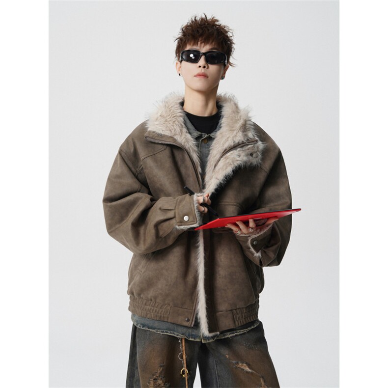 706-LK8232-P118现货冬季美式加绒加厚夹棉仿麂皮绒棉服外套,男装棉衣,星座706