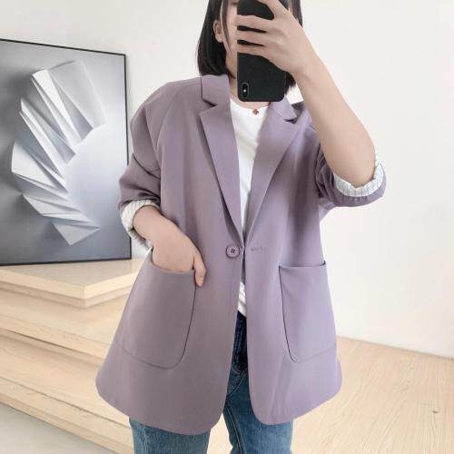 春款里衬拼条纹西服，女装，赫她娜