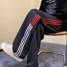 秋款男休闲卫裤三条杠条纹拼接直筒宽松长裤h25P35，男装休闲裤，星座1013-1