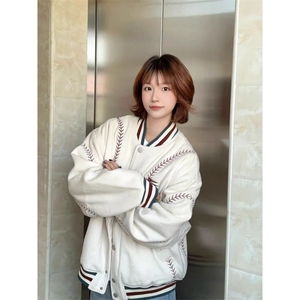 重磅三彩尼满刺绣棒球棉服百搭文艺潮流新款原宿夹克W6884-P77图片