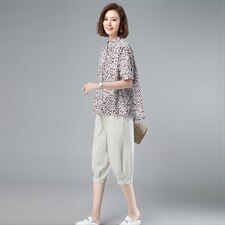 2022夏季新款时尚小碎花上衣+亚麻七分裤两件套，女装套装/套裙，独衣靓