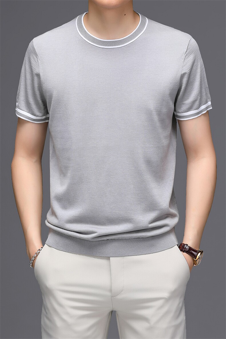 M9160562021夏季新款桑蚕丝T恤衫男纯色透气短袖,男装T恤,电商B360
