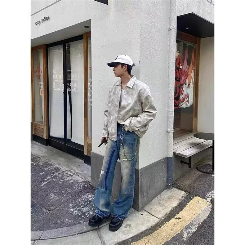 百搭流行美式复古大理石纹皮衣外套男春秋高级感皮夹克JK849,男装夹克,星座208-5