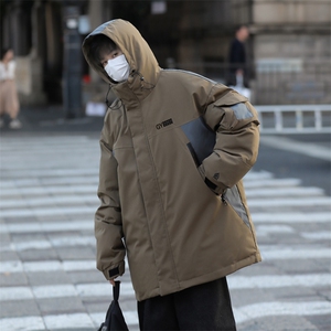 美式机能拼接冲锋衣棉服冬季新款潮流宽松休闲毛衣外套图片