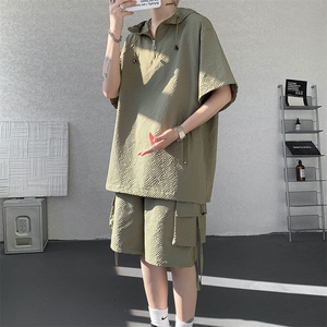 现货  TZ772-特批56 新款速干肌理感短袖衬衫短裤T恤大码套装图片