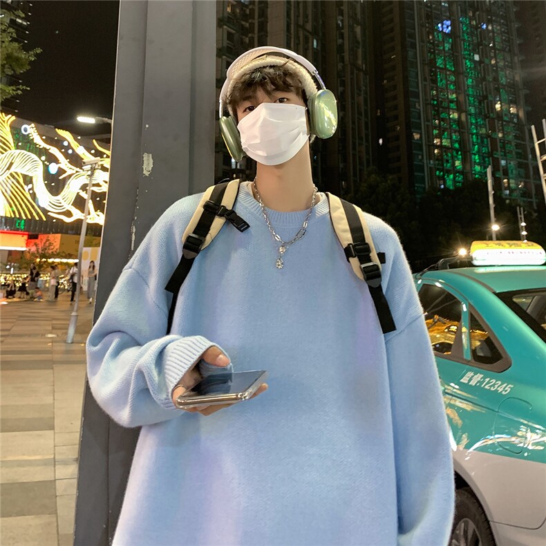 港风夜景宽松休闲圆领毛衣A247-M800常规特批35加绒特批50控78,男装针织衫/毛衣,电商A247