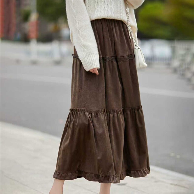 2025年秋季A型时尚百搭通勤简约休闲大摆裙，女装半身裙，朝贺羊绒