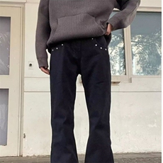 黑色微喇铆钉牛仔裤男女显瘦喇叭休闲裤子长牛仔裤网图NK173-p45，男装牛仔裤，星座302B