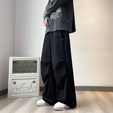 美式设计感褶皱工装休闲裤男夏季薄款高街长裤宽松直筒阔腿拖地裤，男装休闲裤，星座716-2