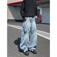 美式复古工装牛仔裤男款秋季潮牌痞帅高级感阔腿裤NA205-P58，男装牛仔裤，星座208-5