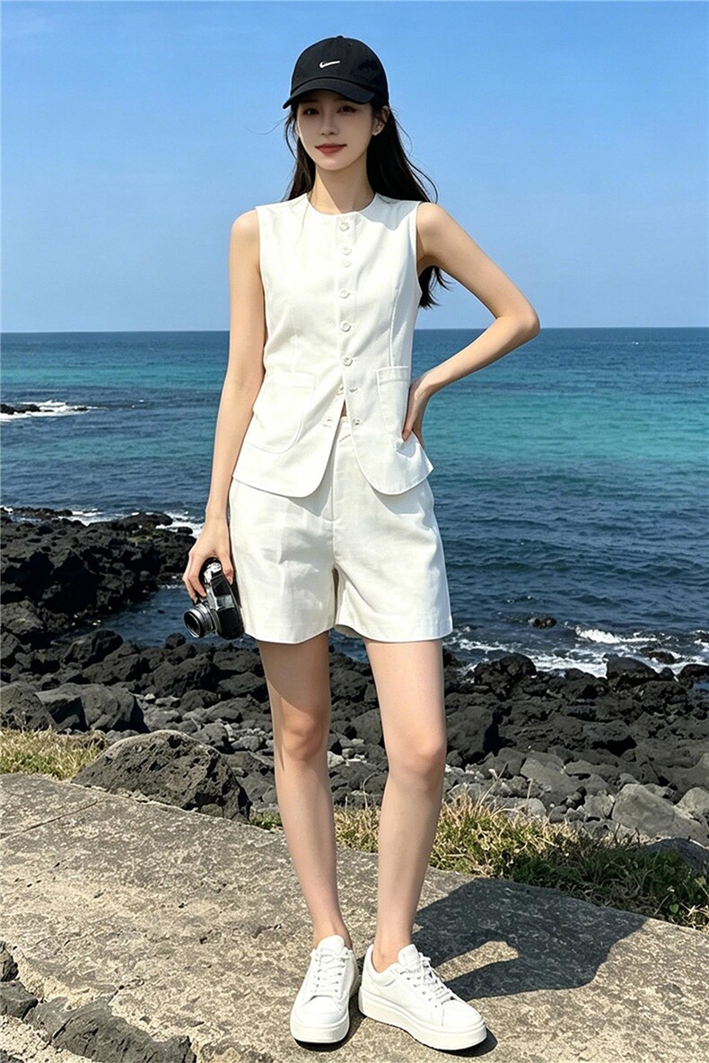 气质温柔风时尚套装女夏季新款法式小香风无袖上衣阔腿短裤两件套,女装套装/套裙,江南
