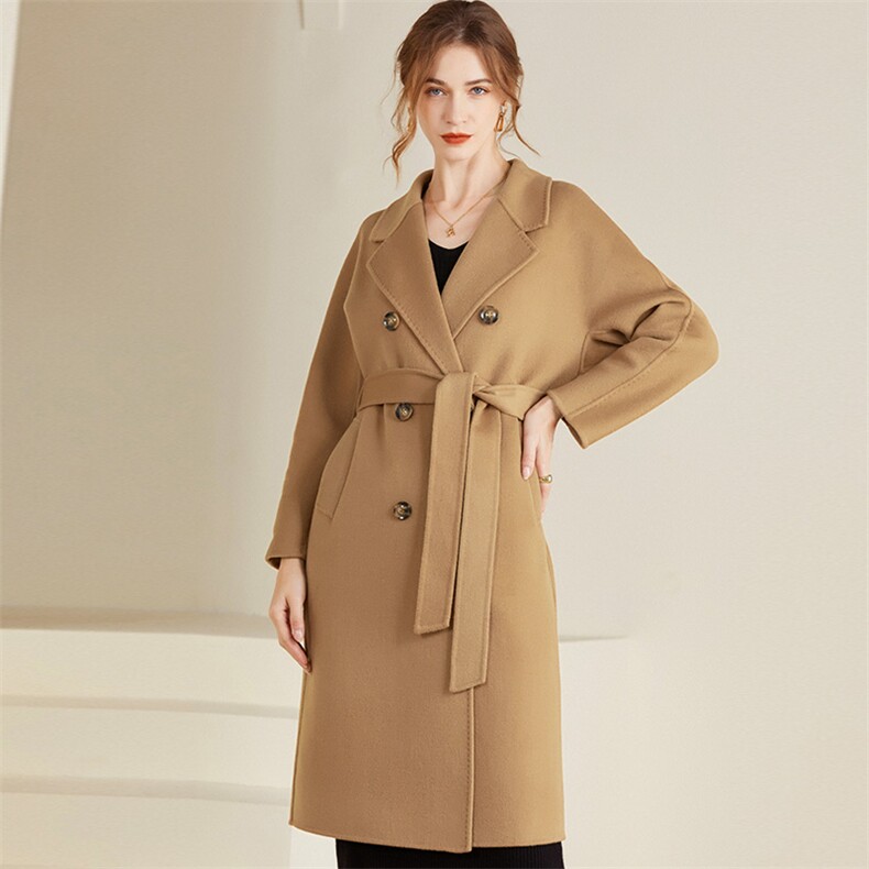 新款绵羊毛双面呢大衣女长款冬季韩版时尚流行羊毛呢子外套，女装双面呢大衣，温鑫双面呢