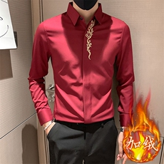 店主风社会小伙刺绣加绒保暖长袖衬衫男士301A-1/CS310/P65，男装衬衫，星座301A-1