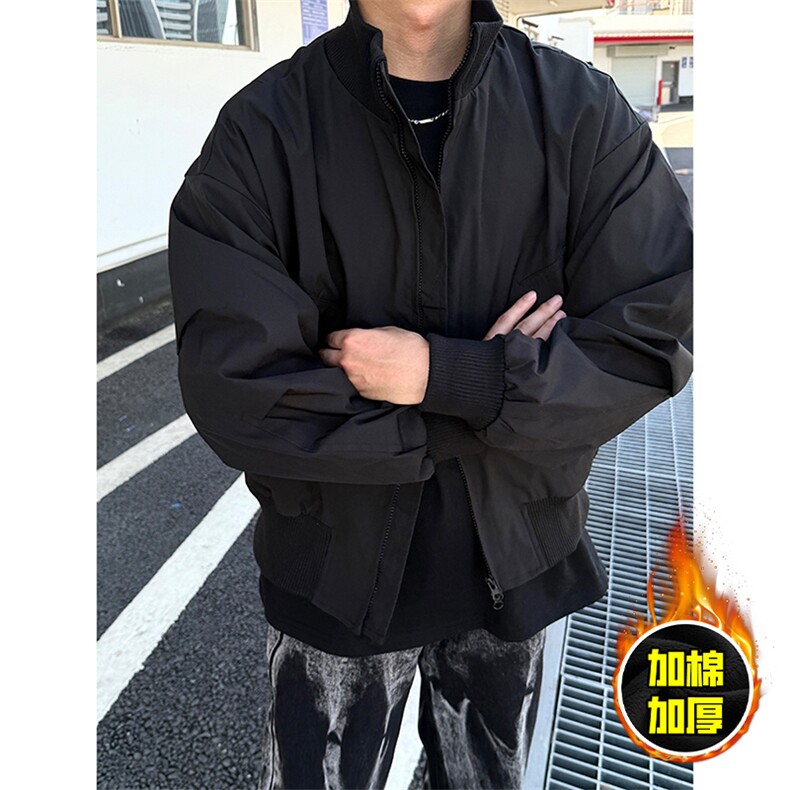 棉衣5W件现货冬季美拉德立领飞行夹克廓形高街棒球服加棉加厚外套,男装夹克,电商A486
