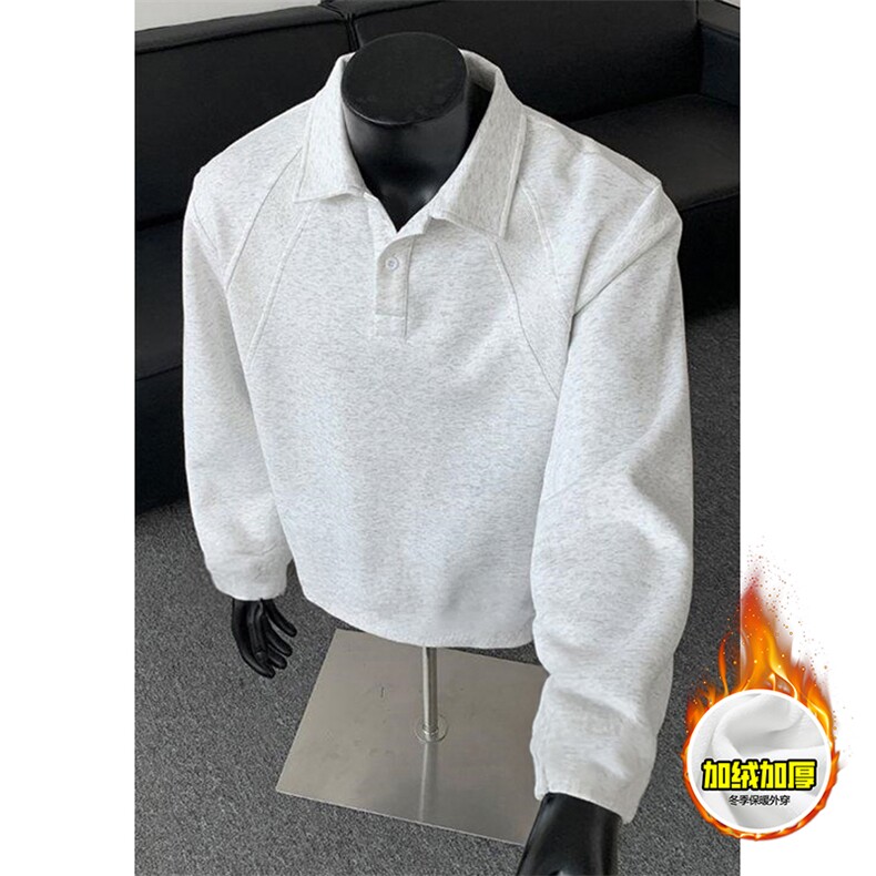 抖音得物高品质美式高街重磅曼巴棉结构螺纹拼接翻领卫衣长袖T恤，男装T恤，电商A486-1