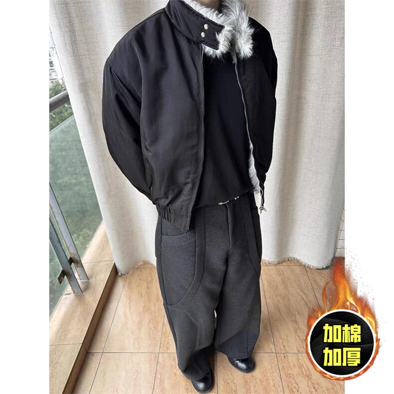 现货高品质美式高街重磅狼王座山雕毛毛领棉衣男女加厚棉服冬外套，男装棉衣，电商A486-1