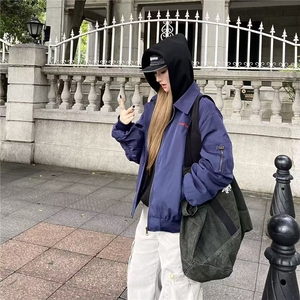 W10347-P73 网图现货 美式复古字母飞行员夹克高街拉链棒球服外套图片